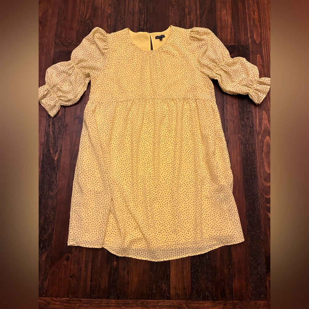 Who What Wear Mini Puff Sleeve Yellow Polka Dot Dress Babydoll Size Medium Cute - Picture 2 of 3